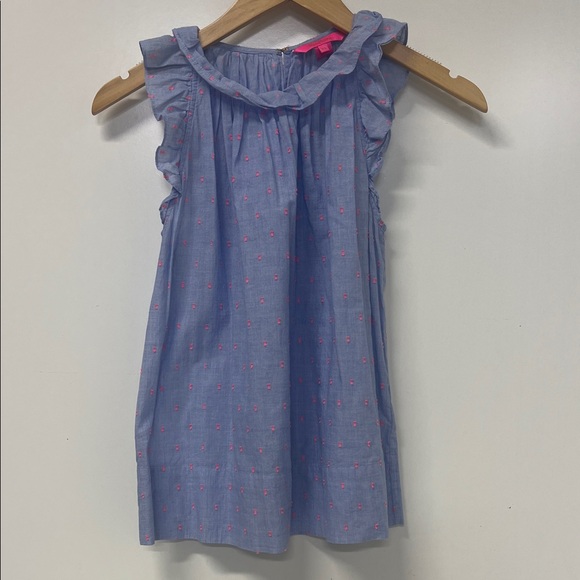 Lilly Pulitzer Tops - Lilly Pulitzer Top, Ruffle, Sleeveless, Blue w/Pink, Flowy, Feminine